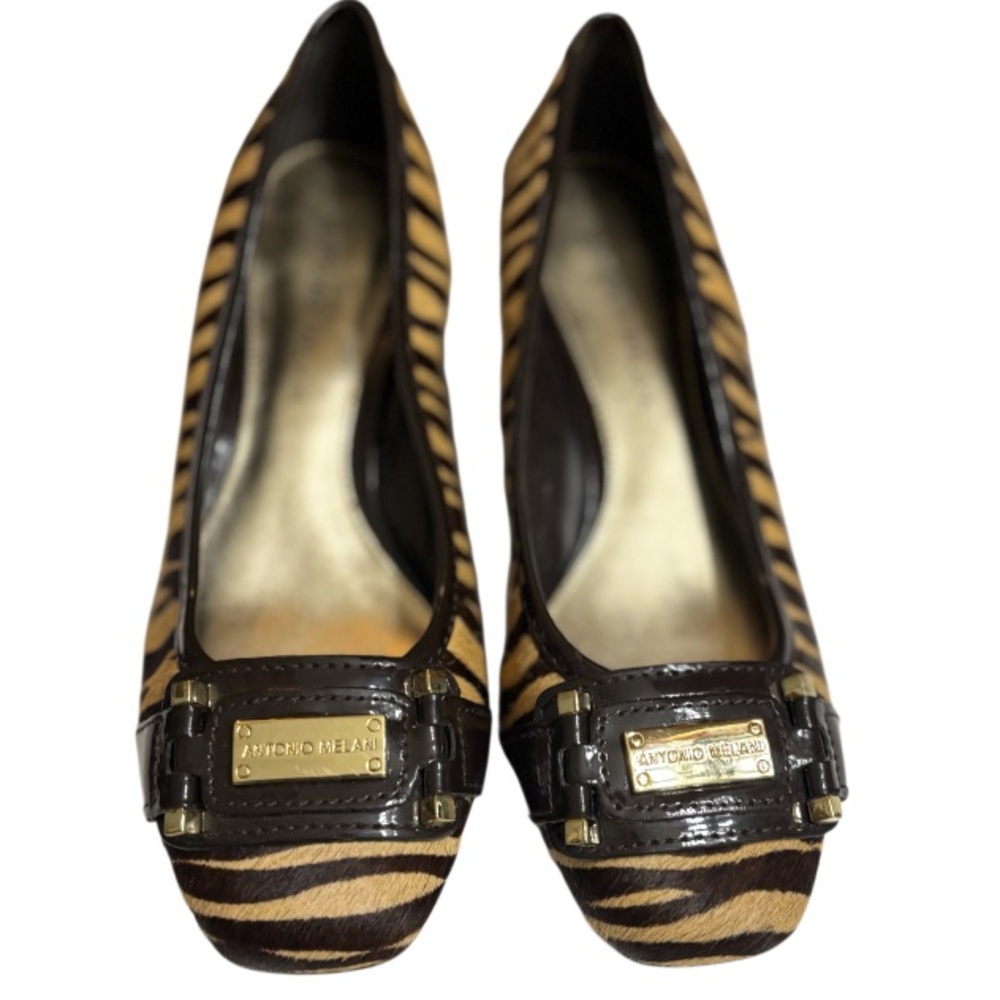 ANTONIO MELANI Brown & Tan Zebra-Print Horse Hair Ballet Flat w/Buckle Size 6 - Picture 10 of 11
